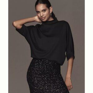 Anthropologie The Whitley Mock-Neck Top in Black - NWOT